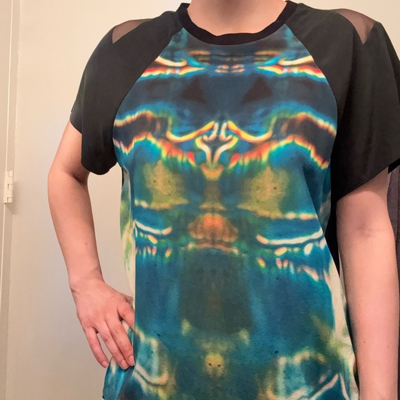 Theyskens' Theory Black and Blue Multicolor Short Sleeve Top - Picture 1 of 3